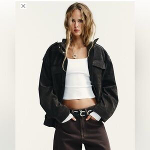 Zara 100% leather suede jacket